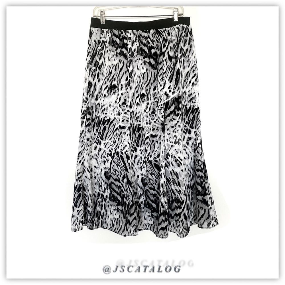 Christopher & Banks Grey Animal Print Silk Skirt